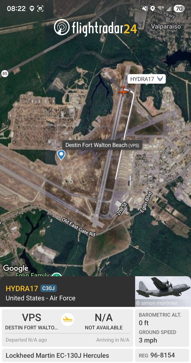 Borrowed7Time's tweet photo. USAF: A variety of SOCOM aircraft over the FL panhandle:
U-27A Grand Caravan 96-6048 #AE17CB as N
AT-802U Sky Warden 22-0002 #AF83F5 as DUSTY46
U-28A Draco 07-0829 #AE5B89 as DAGGR44
EC-130J(?) 96-8154 #AE0248 HYDRA17
@sipjack1776 @LadyAstroJet https://t.co/ansMpQksmL