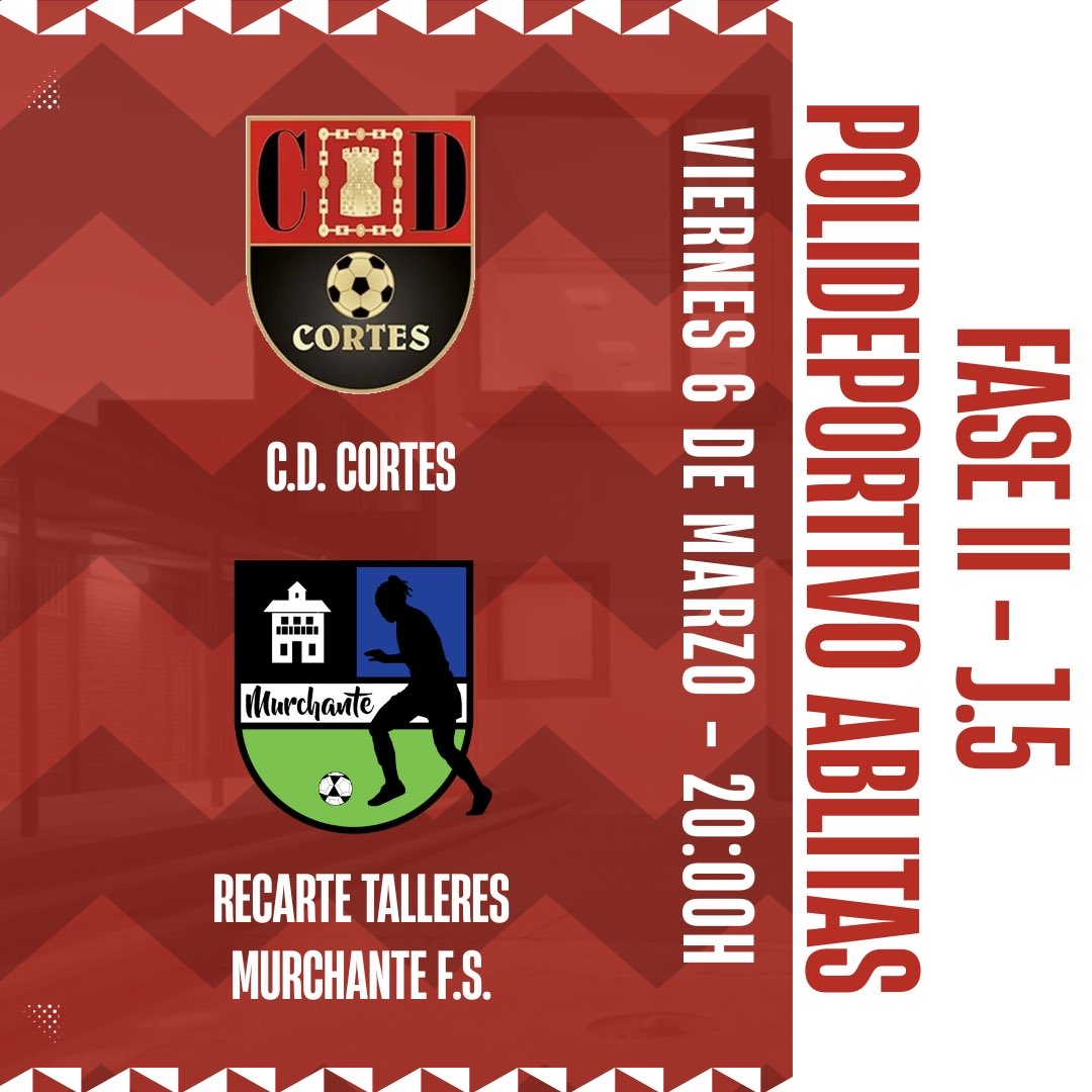 🔹▫️Fase II - J.5▫️🔹

⚠️ Debido a problemas en la instalaciones de Cortes, la jornada de hoy se disputará en Ablitas.

👥 C.D. Cortes 🆚 Recarte Talleres Murchante F.S.

 🗓 Vie. 6 mar.
🕦 20:00h.
📍Polideportivo Ablitas

#RecarteTalleres #Liga #Fase2