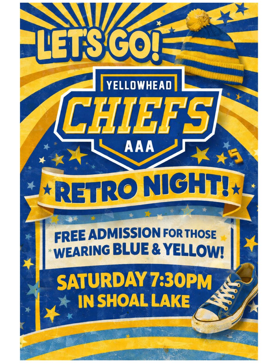 Saturday is Retro Night. 

Free Admission for those in Blue and Yellow!

Go Chiefs go!