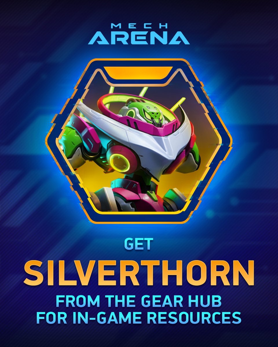 MechArenaMobile's tweet photo. πͺ Wrapping up the Gear Hub parade, we have the Legendary Attacker Mech, #Silverthorn, which is also becoming available for A-Coins today. Donβt miss the chance to empower your Squad!
#MechArena
#MechArenaRobots
#MechArenaAttackers https://t.co/OVHVV7sb67