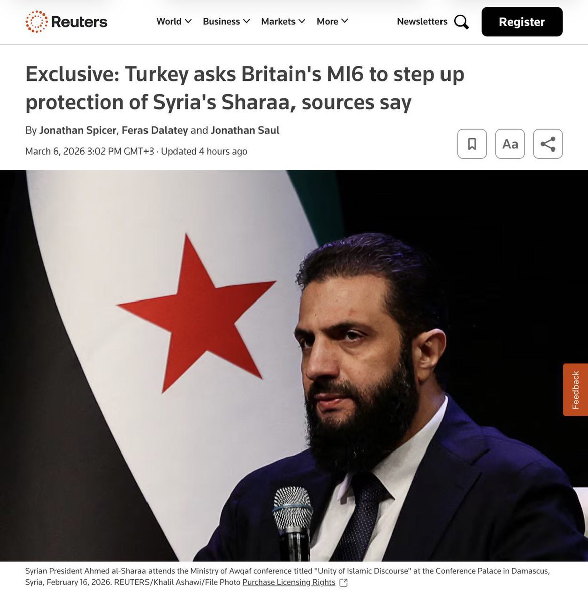 🗞️Adamlar açıkça yazmış;
🇬🇧MİT, Şara’nın korunması için İngiliz İstihbaratı MI6’ten destek istedi!
🗞️Haber burada👇
reuters.com/world/middle-e…
📍Sosyal medyadan yalanlamak yerine,
📍Tekzip gönderin, cevap gelmezse de mahkemeye verin!