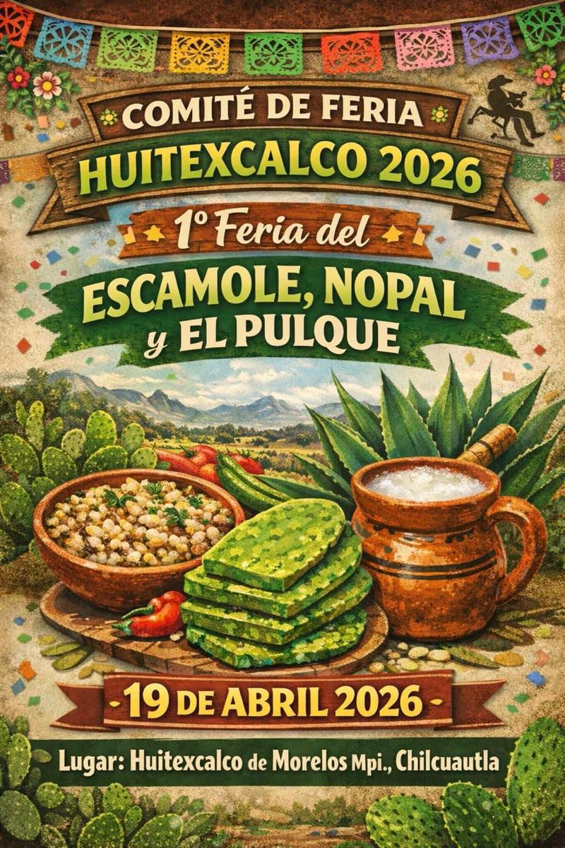 ¡Sabores auténticos en Chilcuautla! 🥘🌵

No te pierdas la 1° Feria del Escamole, Nopal y el Pulque en Huitexcalco de Morelos. ✨

🗓️ 19 de abril de 2026 📍 Chilcuautla, Hidalgo 😋 ¡Degustación de platillos típicos y pulque!
#HidalgoTieneAlgo #HidalgoTravel #Gastronomía #Hidalgo