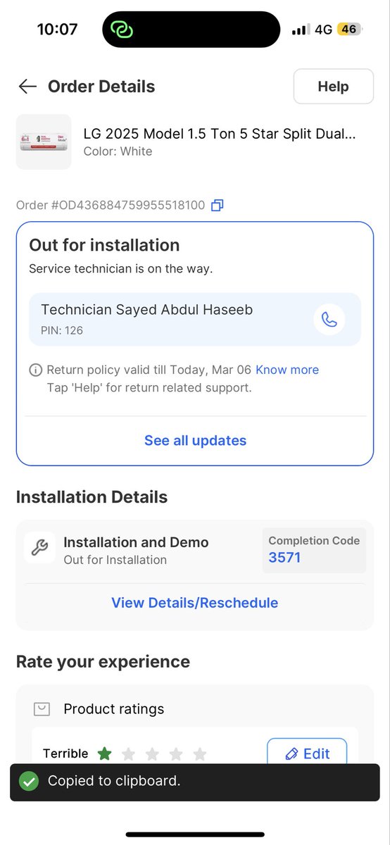 sandly0's tweet photo. @flipkartsupport 

This is my order id OD436884759955518100 Delivered on 27th
and installation was terrible , when I tried to contact your Jeeves , I’m scheduling it every day and there is no one responding, tried to share a review of my terrible experience then it won’t take . https://t.co/3XbOQrA9HH