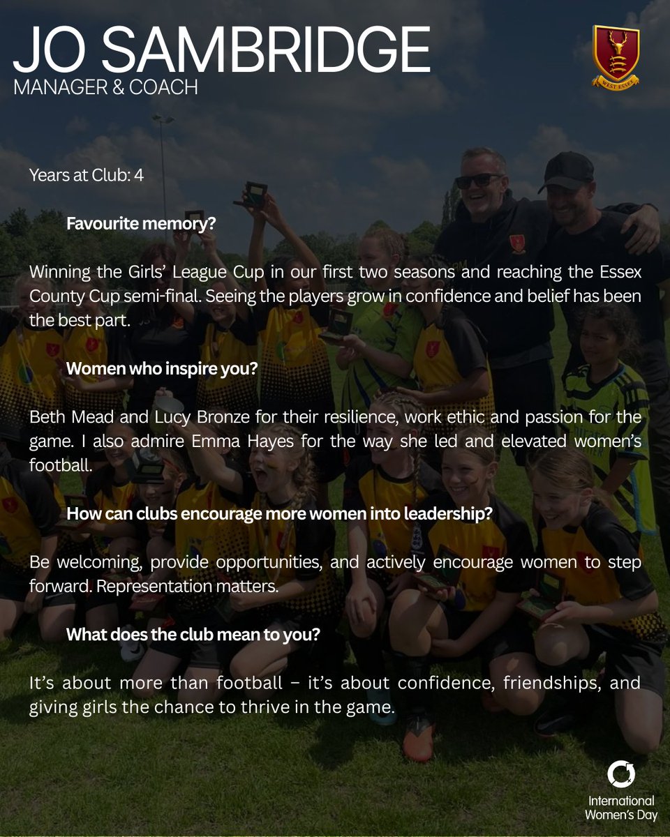 Two more brilliant women making a difference in football at <a href="/westessexfc/">West Essex FC</a> 💛🖤

Sandra Abutrab (Club Welfare Officer) and Jo Sambridge (Girls Team Manager &amp; Coach) share their experiences, inspirations and the impact of women in the game. ⚽ #InternationalWomensDay #ESL