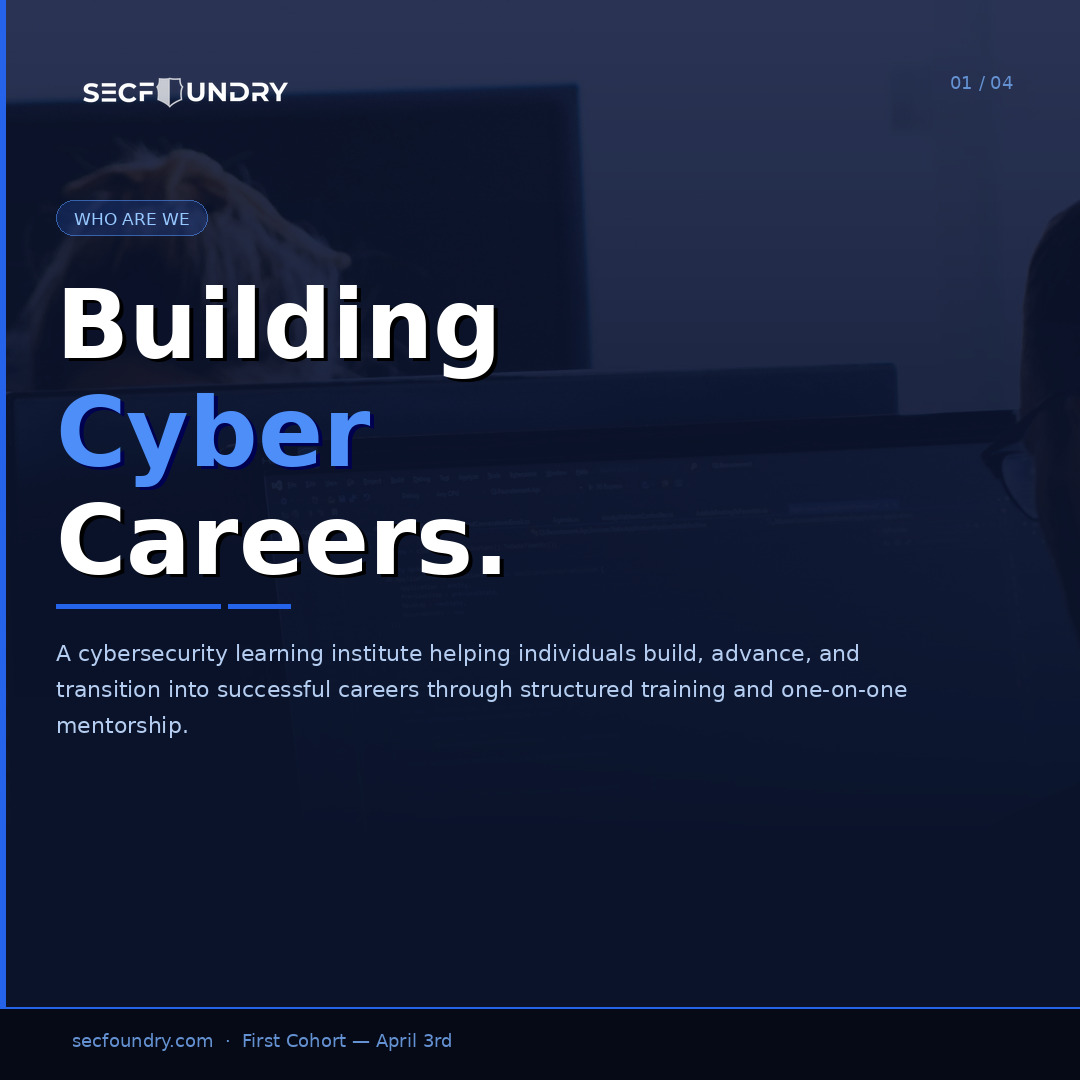joinsecfoundry's tweet photo. SecFoundry's First Cohort is now open for enrollment.

A structured, hands-on cybersecurity training program built for beginners, graduates, and career switchers ready to break into the field.