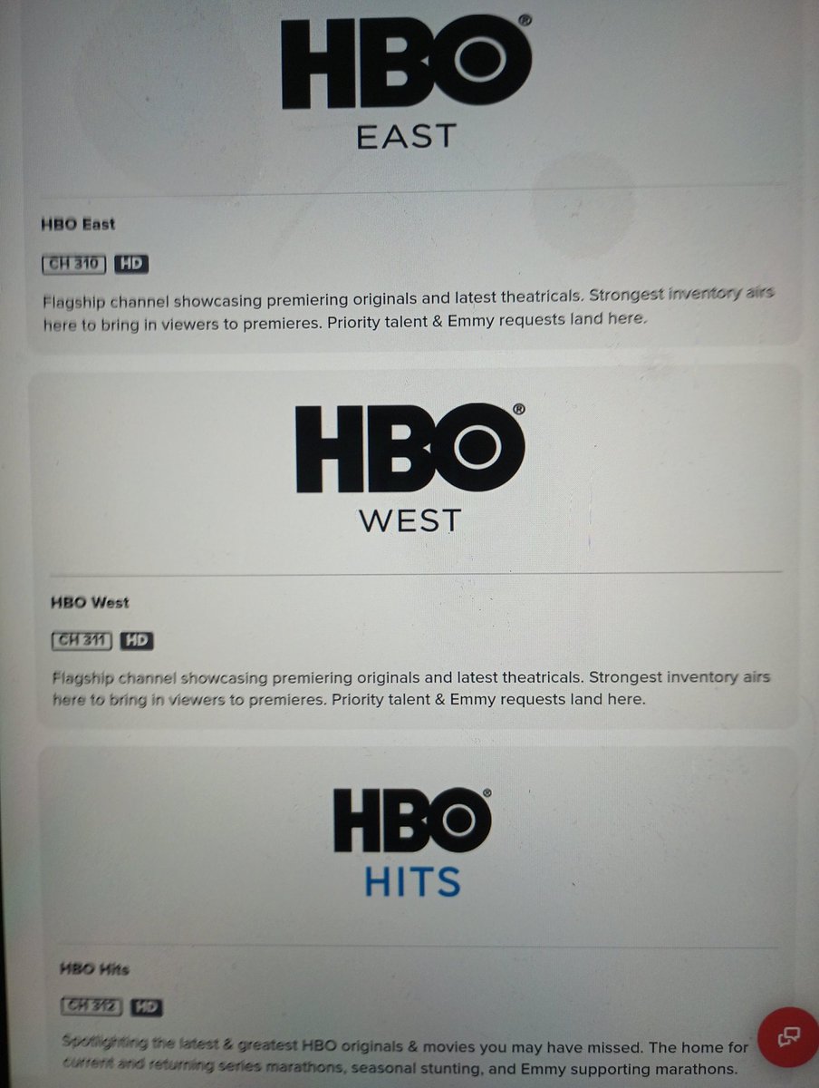 RyanLin15299789's tweet photo. The HBO channels are channels 310 through 317 except 315. HBO Drama, HBO Comedy and HBO Movies require an internet-connected version of the Hopper or the Wally from Dish. https://t.co/3sESm1z4f3