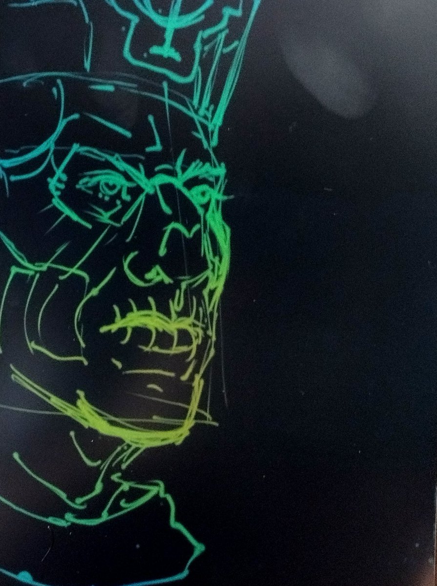 eldritchnoname's tweet photo. So, I just bought one of those lil magic boards to write down stuff I gotta do and whatnot and... 

I DOODLED THIS FROM MEMORY I SWEAR I'M SO NORMAL FOR HIM

#thebandghost #secondo #papaemeritusii https://t.co/2CLcPTtzlk