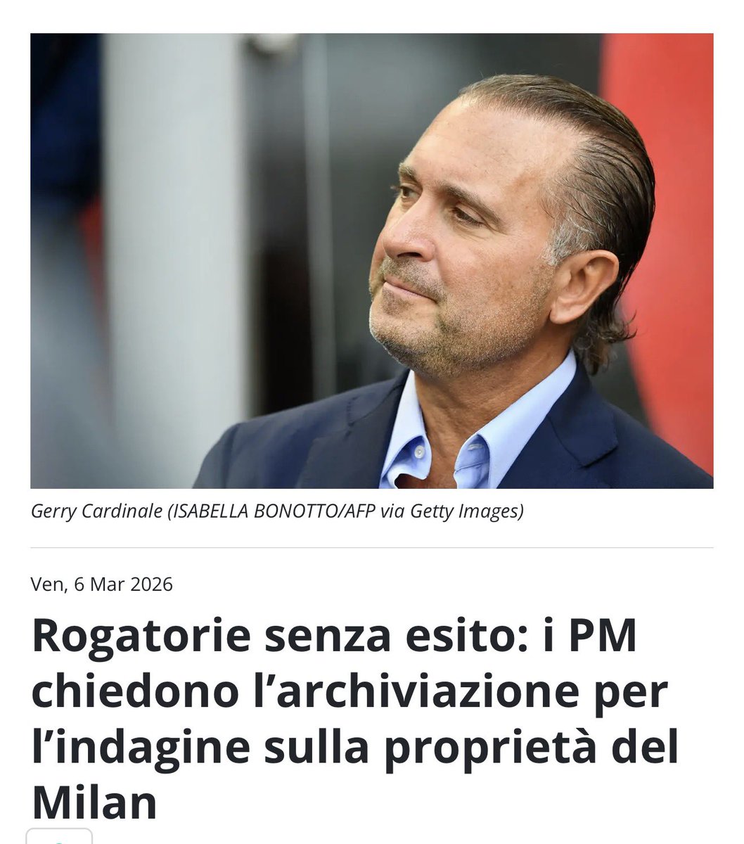 L’archiviazione della procura di Milano certifica il nulla. Come avevo sempre scritto in molte occasioni, era fantasia pura ipotizzare che #Elliott fosse il proprietario occulto del #Milan. Intanto la tesi era smentita da documenti pubblicamente consultabili, senza indagini