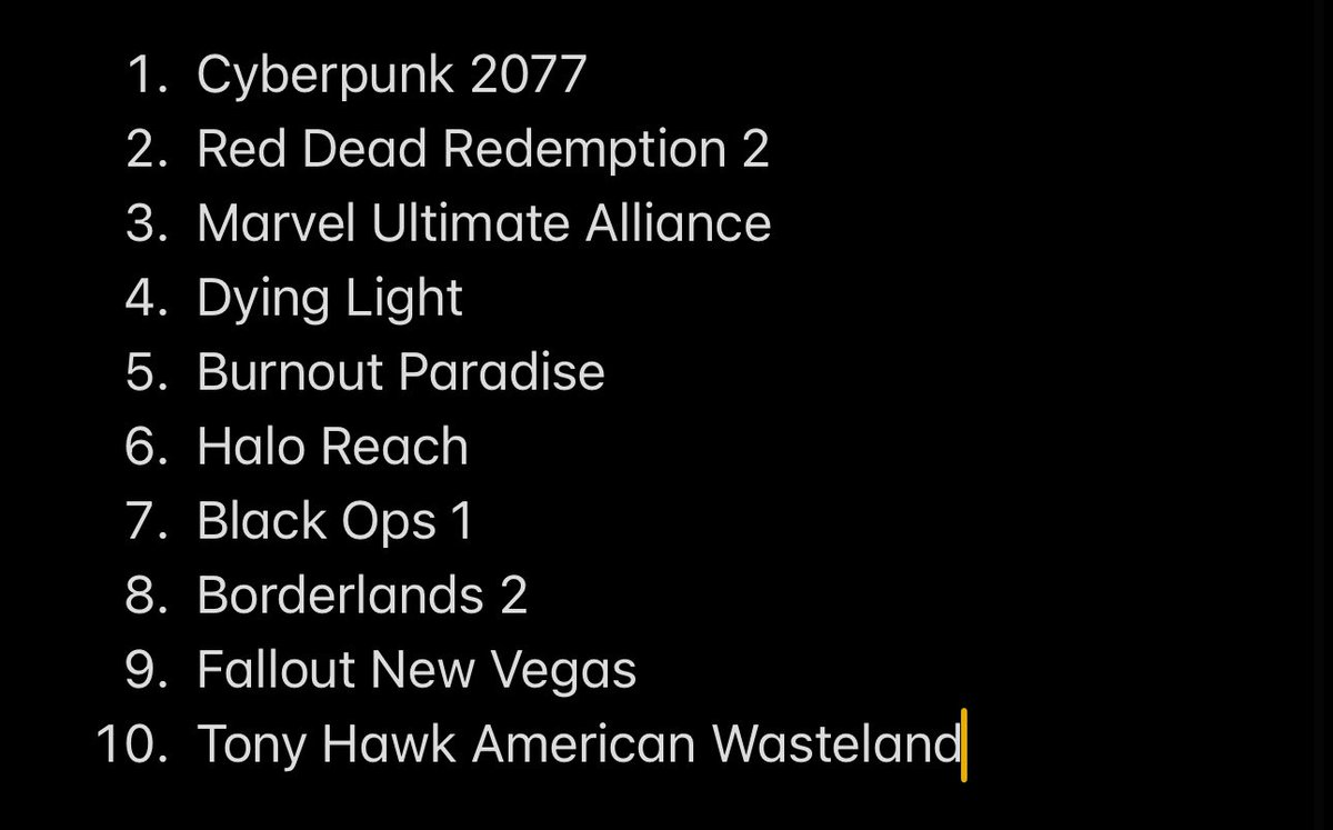 My top 10 favorite games of all time, not that anybody sees this. NOT in order, except for Cyberpunk.