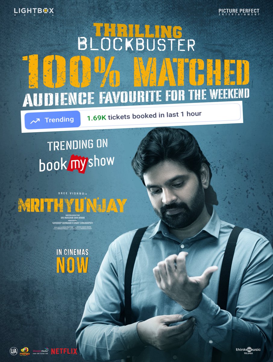 Lightboxoffl's tweet photo. A thrilling ride that audiences are embracing big time ❤️

#Mrithyunjay emerges as the weekend favourite with 100% matched audience response 😎
&amp;
Trending strongly on @bookmyshow with bookings rising every minute ❤️‍🔥

🎟️- https://t.co/WvFLJLCt9Y

#ThrillingBlockbusterMRITHYUNJAY https://t.co/19FvsE5QVh