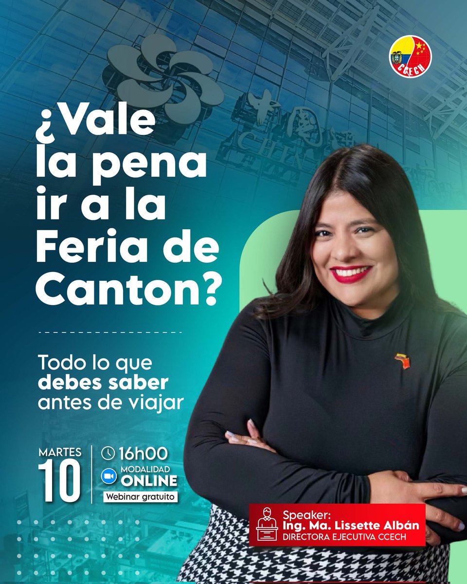CamaraChinaEc's tweet image. Si todavía tienes dudas:

🤔 ¿Cuáles son las fases de #Canton y cuál me conviene?
🤔 ¿Cómo aprovechar realmente el viaje para negociar?
🤔 ¿Qué beneficios tengo con la CCECH?
🤔 ¿Cómo prepararme antes de viajar?

✅️ Este webinar es para ti
Registro ➡️ n9.cl/lkmk3d