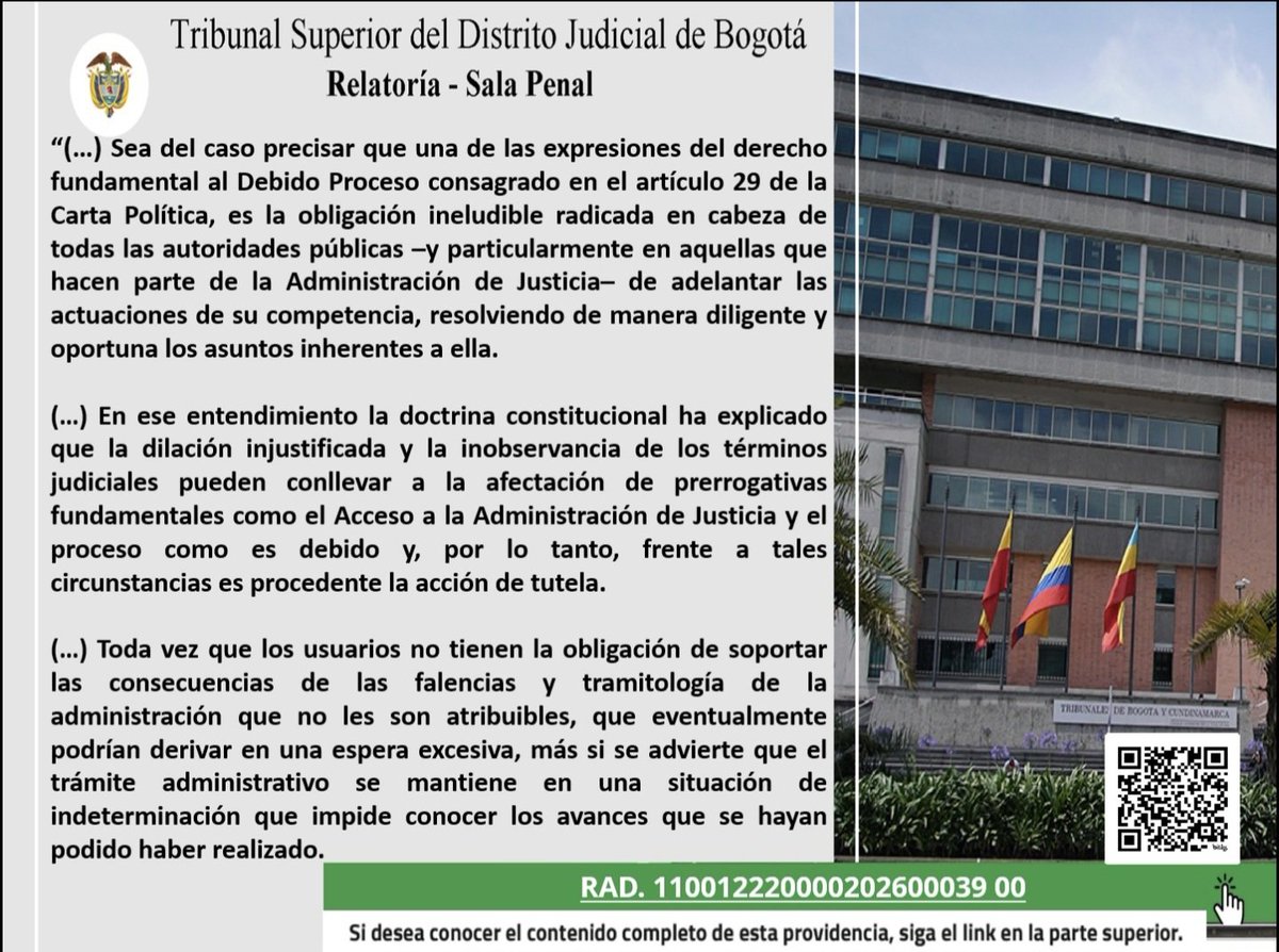 RelatoriaPenal's tweet photo. Sala de Extinción de Dominio del Tribunal de Bogotá, reitera que la dilación injustificada en la entrega de bienes por la SAE vulnera el acceso material a la administración de justicia y el debido proceso. El plazo razonable es un derecho.
Descarga aqui: https://t.co/FDA4YIUZki https://t.co/dkHaDEiwsv