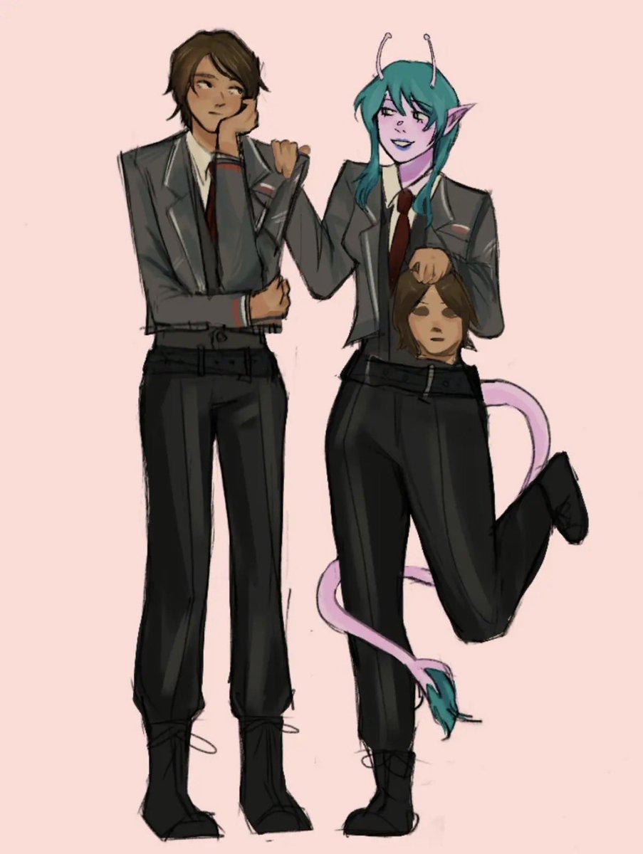 ZaxaTheAlien's tweet photo. “Time to have a double again, dear Outis~!”
“You really find fascination upon disguising yourself as me, don’t ya?”
“How could I not~! Plus, seems like someone enjoy seeing herself around as the world was just a mirror~”
“Argh..dont think on such a foolish idea”
“Sure ‘foolish’~” https://t.co/ioMW04LZG9