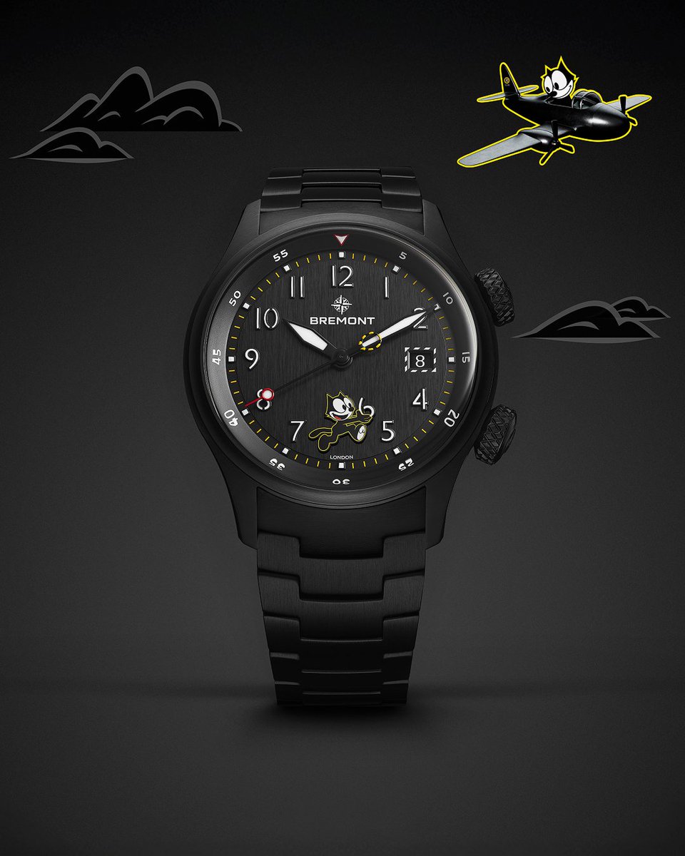 Bremont's tweet photo. Watch your 6!
Limited to just 500 pieces worldwide, the Altitude MB Meteor “Felix the Cat” celebrates Felix the Cat as a beloved aviation icon.
Find out more now: https://t.co/coRMoEv5R4
#Watchyoursix #BremontxFelixtheCat https://t.co/gOZLGep97k