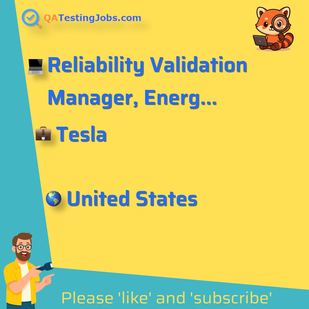 QATestingJobs's tweet photo. Title: Reliability Validation Manager, Energy Products
Company: Tesla
Country: United States
City: Brookshire
Employment Type: full-time
Location: onsite
Remote/Onsite: onsite
Visa Support:
Link: https://t.co/iyKxPQlfMb
#designguidelines #electricalengineering #environmentalstressscreening #failureanalysis #fmea #hardwaredesign #hardwaretesting #manufacturingreliability #mechanicalengineering #multilocation #ongoingreliabilitytesting #reliabilityengineering #reliabilityvalidationplans #rootcauseanalysis #supplierguidance #testsolutions #validation #softwaretesting #jobs #qualityassurance #software #testing #tester #testlead #automation #test #engineer #ai #selenium #playwright