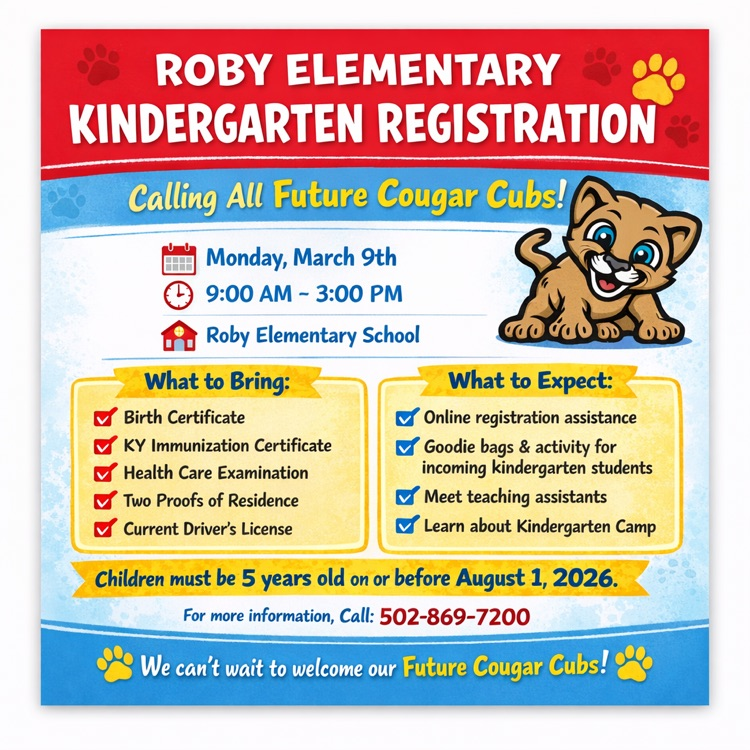 Attention all incoming Kindergarten students! 
Kindergarten Registration is MONDAY! We can't wait to meet our future Cougar Cubs,