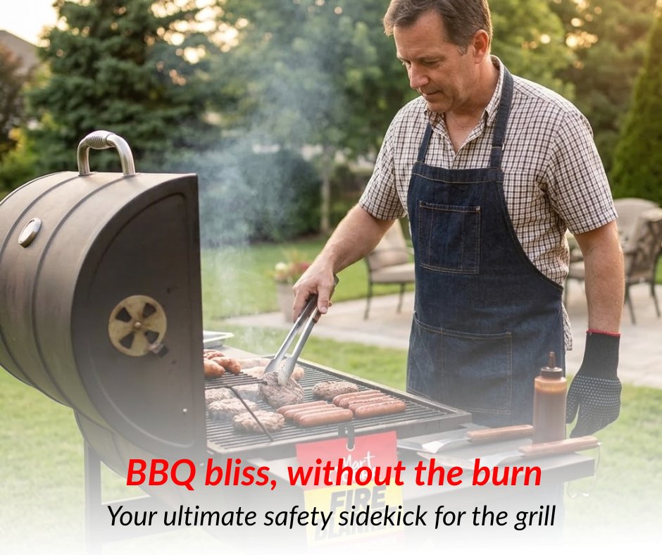 BBQ bliss, without the burn!

Grease flare-ups happen fast. Keep the Mart Cobra Fire Blanket hanging right on your grill as your first line of defense. Just PULL the tabs and COVER to smother flames in seconds—with no toxic mess!