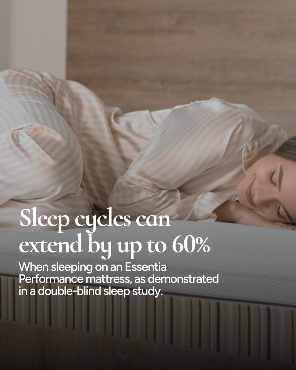 Essentia's tweet photo. Essentia's patented Beyond Latex organic foam removes pressure points, toxins, and heat that disrupt sleep cycles. When your body isn't fighting discomfort, it spends more time in REM and Deep Sleep. The result: 20-60% longer restorative phases. https://t.co/bu3vTx1uIJ