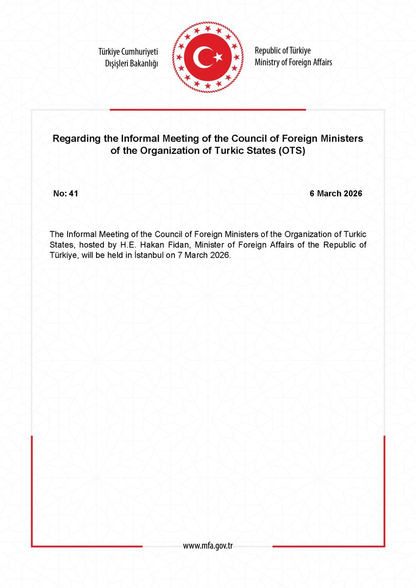 Regarding the Informal Meeting of the Council of Foreign Ministers of the Organization of Turkic States (OTS) mfa.gov.tr/no_-41_-turk-d…