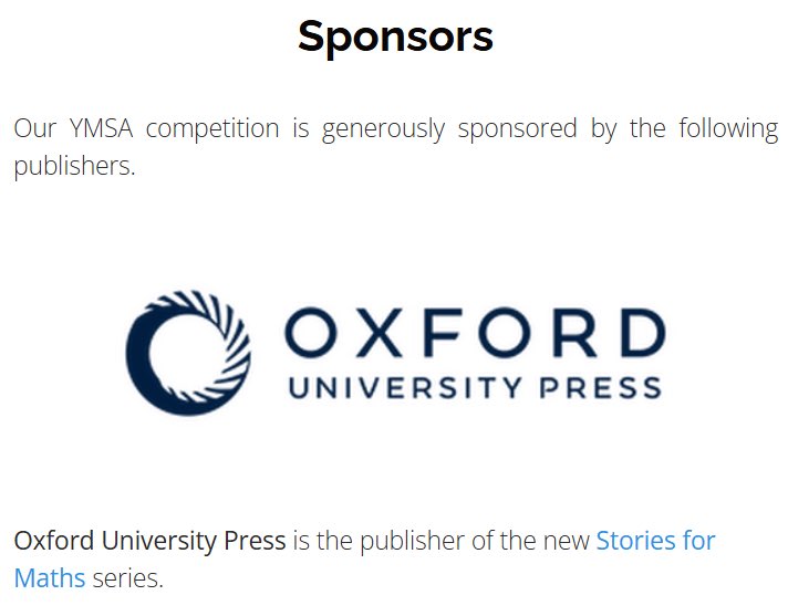MathsStories's tweet photo. 📢 We’re delighted to welcome Oxford University Press (@OUPPrimary) back as sponsor of our 4–7 age category for this year’s Young Mathematical Story Authors (YMSA) competition!
⏰ Entries are open until Friday 20 March.
👉 Find out more: https://t.co/caVmEw5M02
#YMSAMaths https://t.co/vCFJGLtIuc