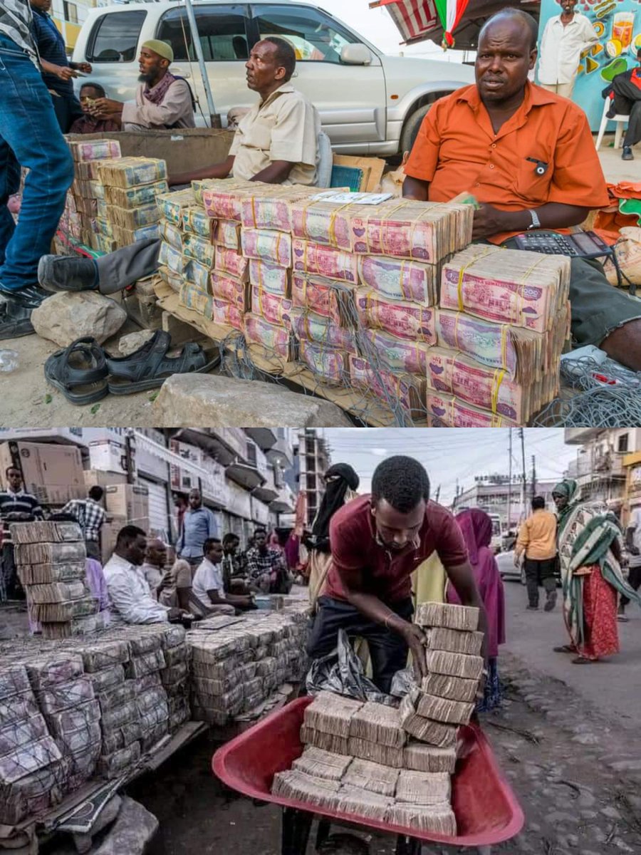 RBGJehewty's tweet photo. When we call fiat currency a scam, it’s NOT rhetoric but cold hard facts. Attached is an image of forex market in Somaliland where cash is carted off in wheelbarrows. S. Sudan is undergoing more of the same, as are these other colonial boxes!

#PanAfrikanismOrPerish 🔴⚫🟢 https://t.co/GKY4rxjxwI