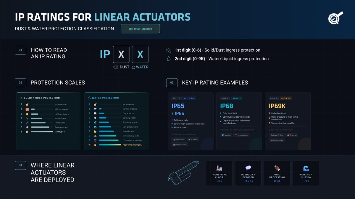 Do you really know what your IP rating means? ⚙️
IP65, IP68, IP69K—learn what they actually protect against and how to choose the right actuator for your environment.
👉 Read the guide:
hubs.la/Q045BQQQ0
#IPRating #LinearActuators #EngineeringDesign #IndustrialAutomation