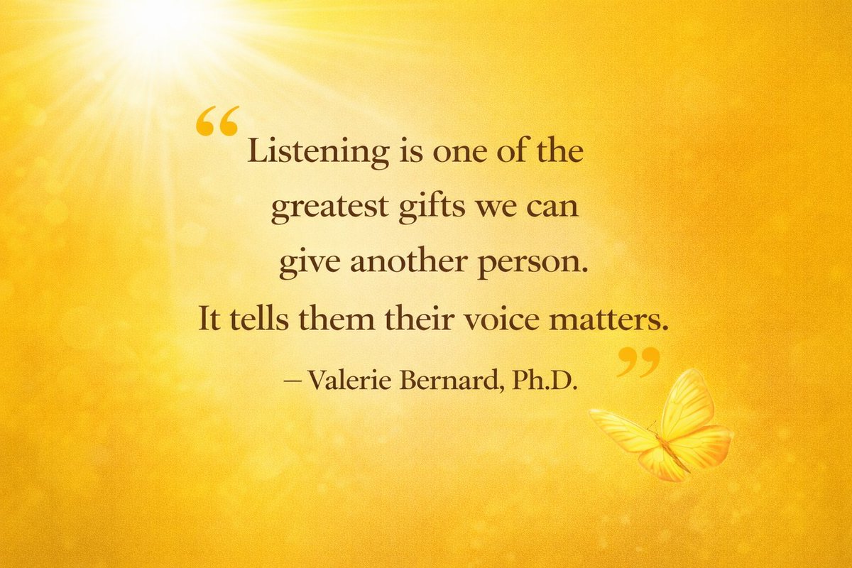 ValerieBernard's tweet photo. People may forget advice or solutions, but they rarely forget the moment someone truly listened.

Listening is one of the greatest gifts we can give another person.

#Leadership #ListeningMatters #Communication #HumanConnection #LeadWithEmpathy https://t.co/UgFbydDzAs