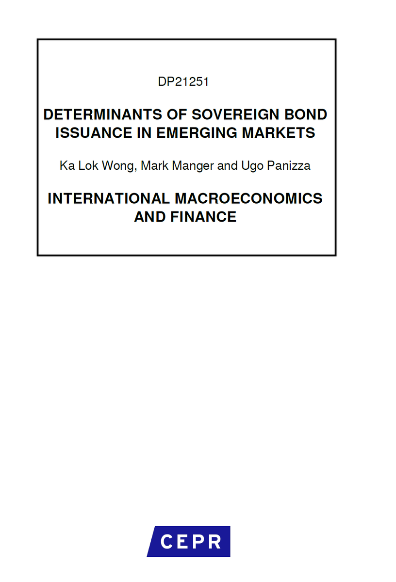 upanizza's tweet photo. 🧵 "Determinants of Sovereign Bond Issuance in Emerging Markets" (CEPR DP21251).  

New paper out with @SteveKLWong and @MarkManger  A thread on what we find 👇 https://t.co/D8PhxMLye5