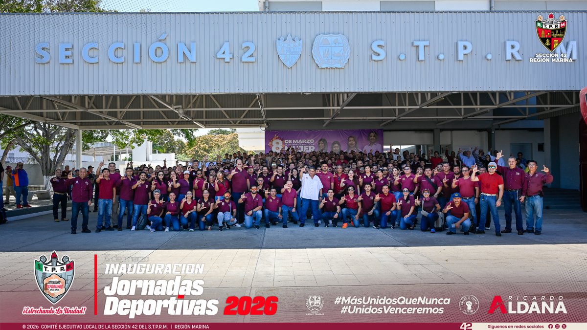 Hoy, con el orgullo que distingue a nuestra gran familia petrolera de la Sección 42, despedimos a las y los deportistas que parten rumbo a la inauguración de las Jornadas Deportivas STPRM–PEMEX 2026. 

Compañeros que con la disciplina que caracteriza a la Sección 42, representan
