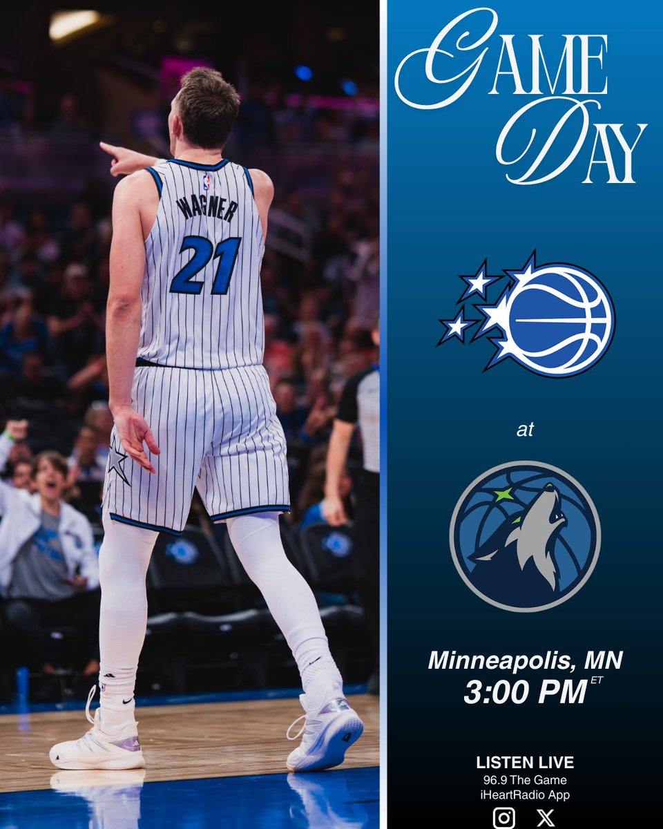 Midwest matinee.

🆚 <a href="/OrlandoMagic/">Orlando Magic</a> vs. <a href="/Timberwolves/">Minnesota Timberwolves</a> 
💫 Magic Today with <a href="/BrandonKravitz/">Brandon Kravitz</a> - 2:30 PM
🎙️ Tip-off with <a href="/JakeChapmanOM/">Jake Chapman</a> - 3:00 PM
📻 <a href="/969gameon/">969GameOn</a>
🎧 <a href="/iHeartRadio/">iHeartRadio</a> App