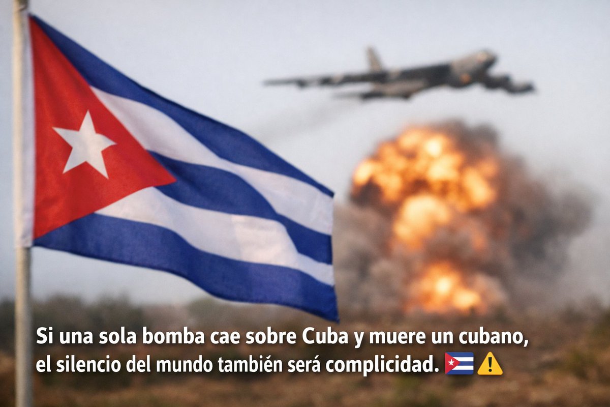 <a href="/_TereFelipe_/">Tere Felipe</a> #EEUU anuncia que “en unas semanas irá contra #Cuba”… y el mundo mira en silencio, como si oír a alguien anunciar un crimen no exigiera reacción.

Si una sola bomba cae sobre #Cuba y muere un cubano, el silencio también será culpable. 🇨🇺⚠️
<a href="/ZuritaCarpio/">ZuritaCarpio</a> <a href="/AlTopeyPunto891/">El Fantasma</a>