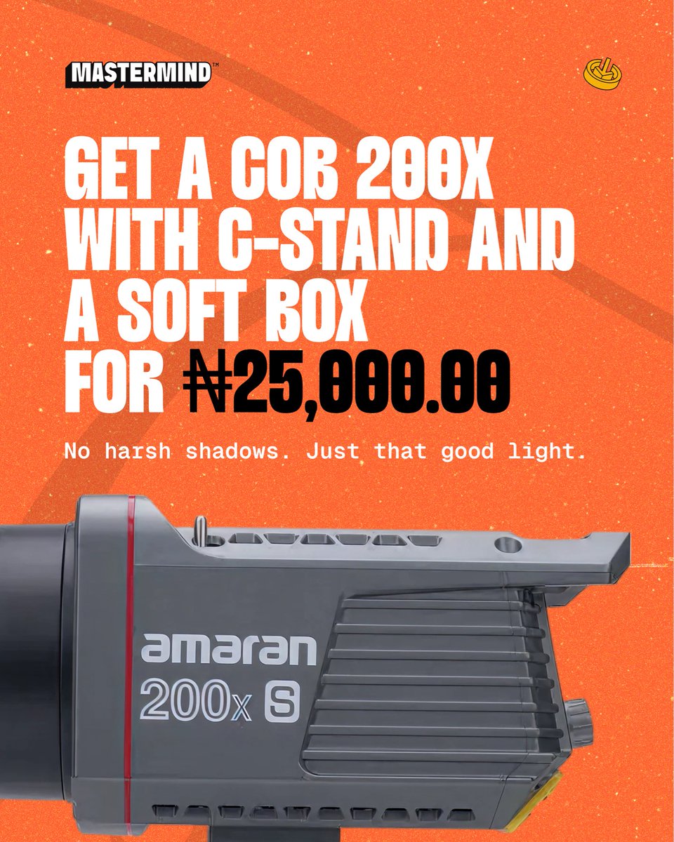 themastermindcc's tweet photo. Rent the Amaran 200x S + C-stand + Softbox for just ₦25,000. 

Get bi-color flexibility and cinematic softness for your next project. No harsh shadows, just that good light.

DM to rent! 
Lagos only. T&amp;Cs apply. https://t.co/m9FWfrLbzc