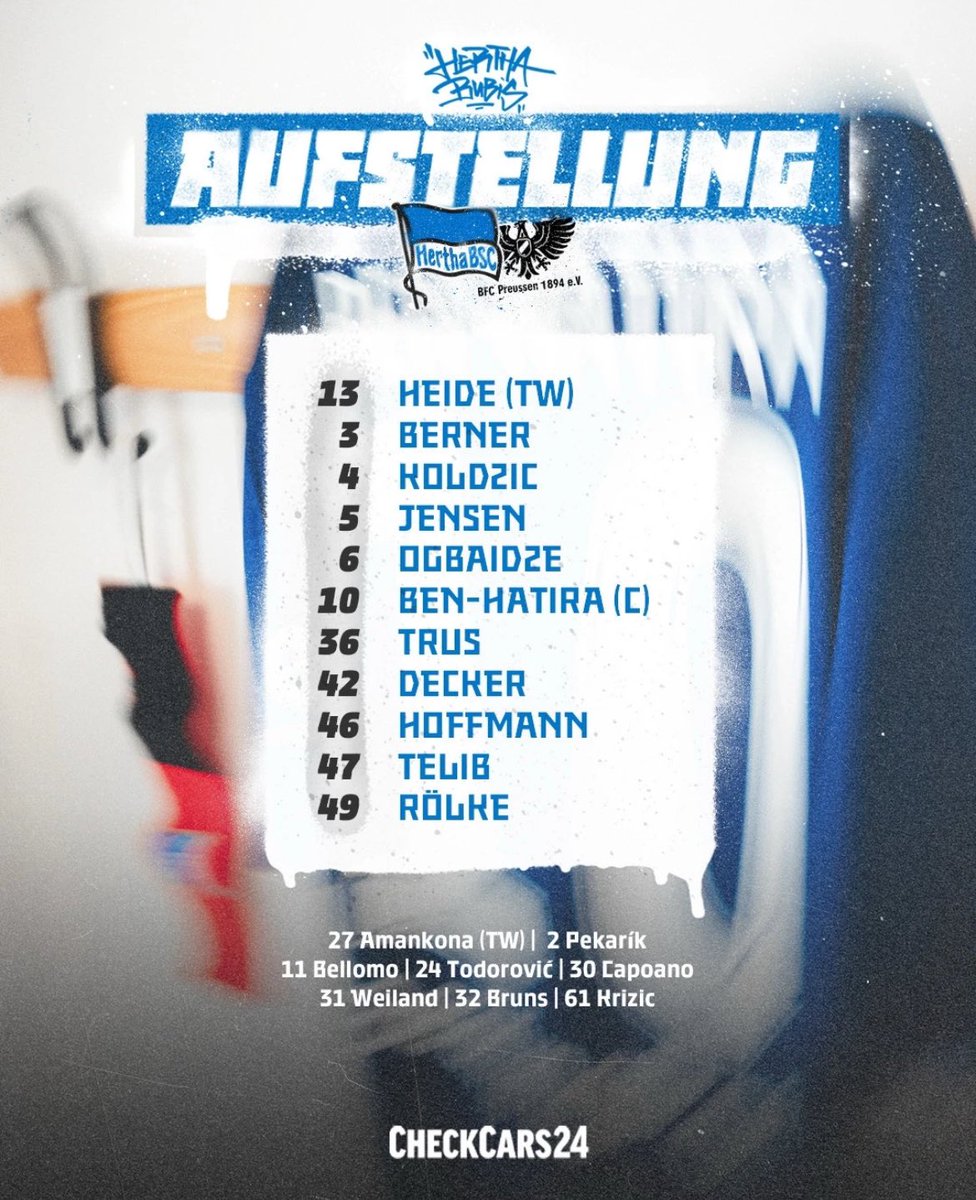 HerthaBerlinSC's tweet photo. Die Startelf unserer #BSCU23 für #BSCBFC! 🔵⚪ Viel Erfolg, Jungs! ✊
#HerthaBubis #HaHoHe https://t.co/YcTCvC50Ki