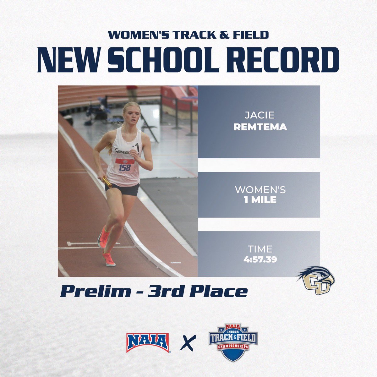 CornerstoneXCTF's tweet photo. 🚨🚨SCHOOL RECORD ALERT🚨🚨

🚨🚨FINALS QUALIFIER ALERT🚨🚨

Women’s mile 

@JRemtema gets the big Q by taking 2nd in her heat with a @CornerstoneXCTF School Record of 4:57.39!

She will compete again tomorrow. 

#CUNats26 https://t.co/JRjDXqZF4C
