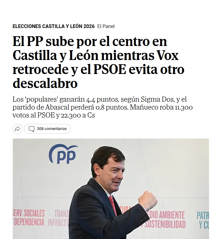 Sigma2 para Castilla y León 22 febrero

VOX retrocede

22 febrero 16,8%  hoy 6 marzo 19,7%