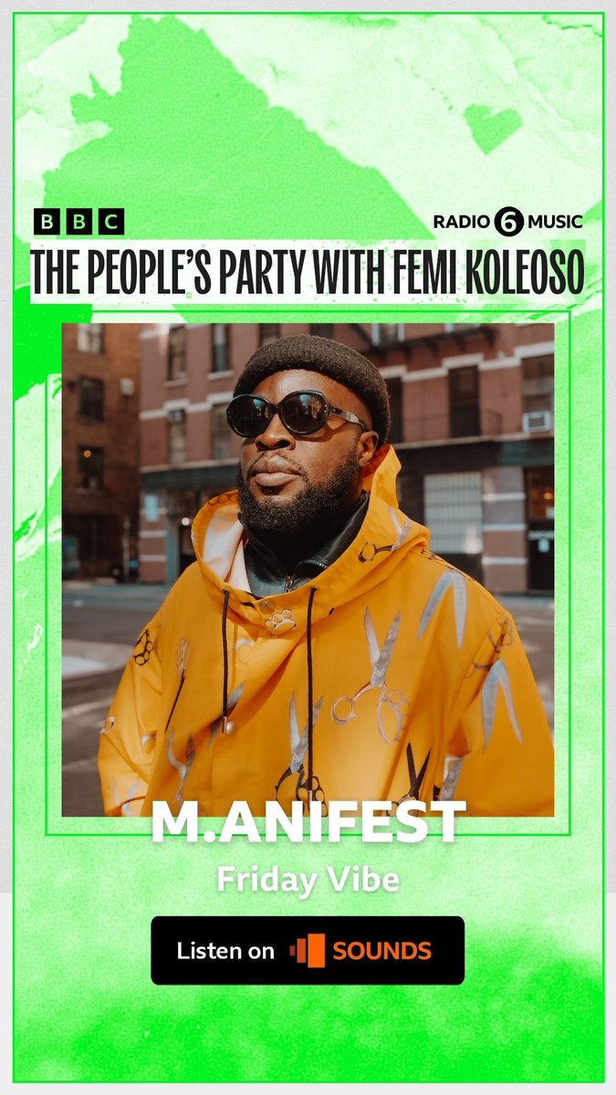 I’ll be pulling up on my bro Femi Koleoso
On BBC 6 music this evening at 7pm - 9pm GMT for a special edition of ‘The People’s Party’ for Ghana’s Independence Day 🇬🇧🇬🇭 <a href="/BBC6Music/">BBC Radio 6 Music</a> 

🔗 Listen in the UK - bbc.co.uk/sounds/play/li…

🔗 Listen outside the UK BBC.com/audio, 
6