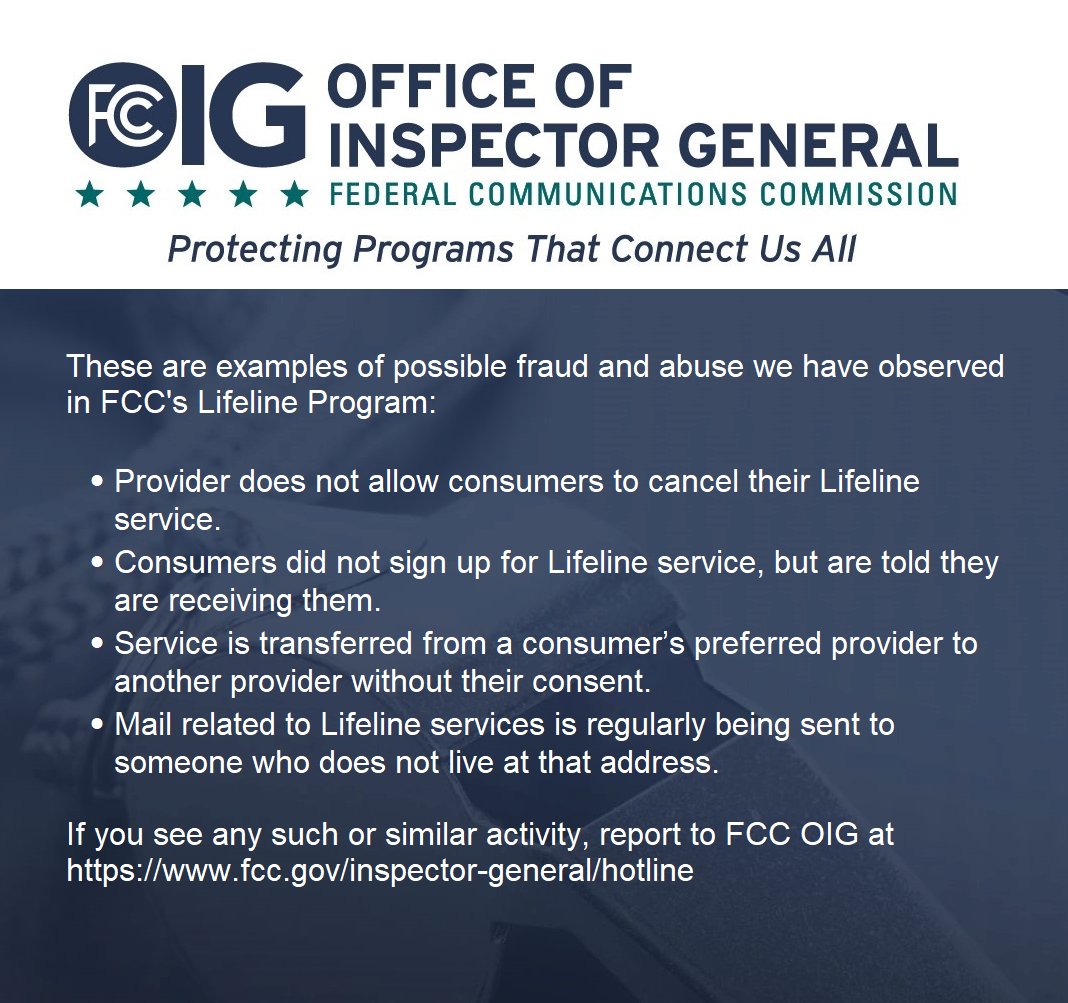 FccOig's tweet photo. As we come to the end of Slam the Scam and National Consumer Protection Week, here are some indicators of possible fraud. If you suspect fraud related to FCC programs, please report it https://t.co/s9NUI8ULRJ.  #fraudprevention https://t.co/11pyOo2G67