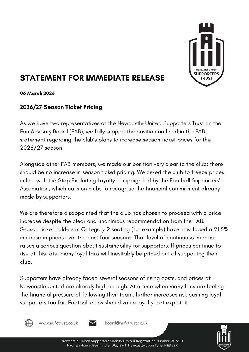 Newcastle United Supporters Trust tweet media
