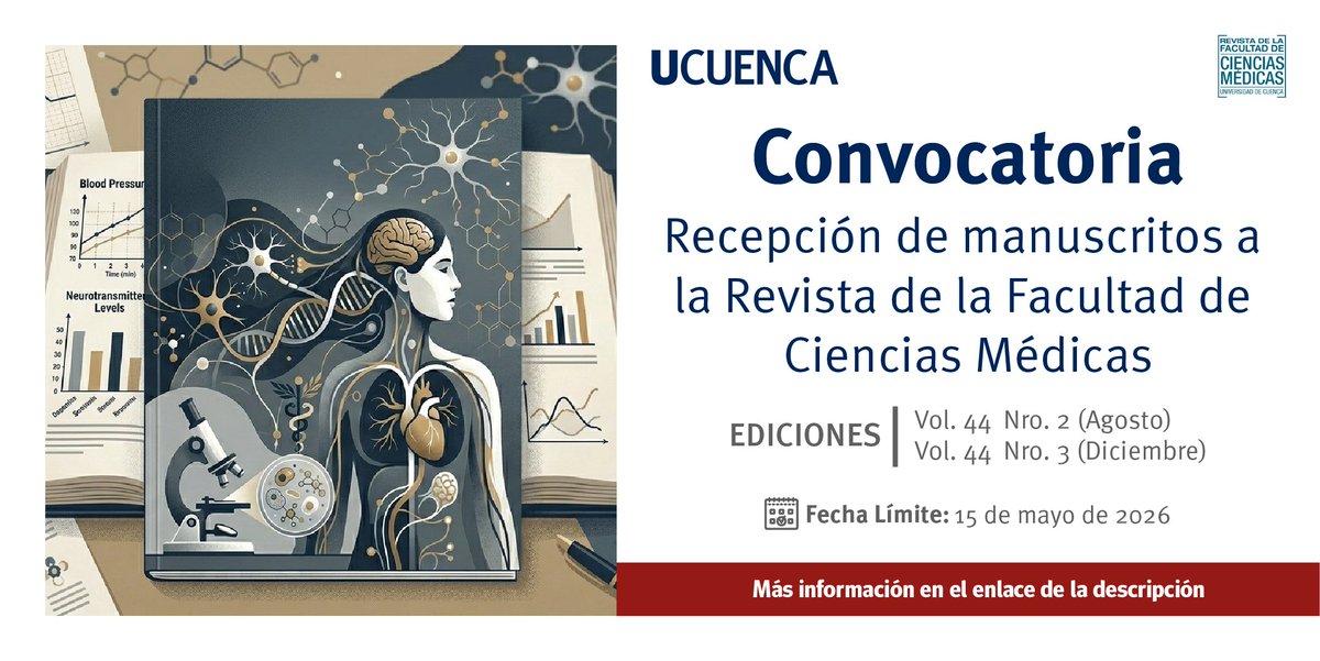Investiga_UDC's tweet photo. #Convocatoria #RevistasCientÍficas | La Revista de la Facultad de Ciencias Médicas de la Universidad de Cuenca publica investigaciones en salud dirigidas a profesionales, estudiantes y público general.

📷 Revisa las directrices y envía tu articulo
https://t.co/F6Inh1LFlT https://t.co/WlHF8AeNsj
