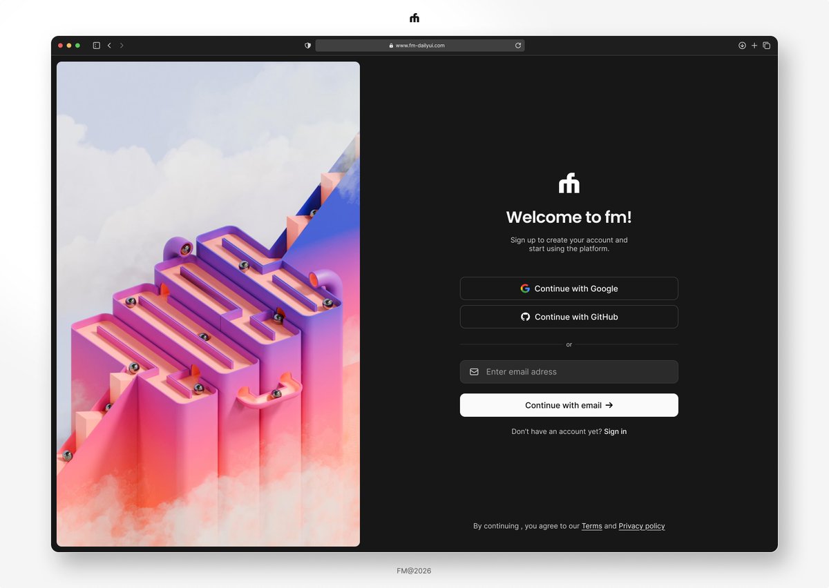fwedwicc's tweet photo. DailyUI 001 • Sign up ✨

🎨 Design System: https://t.co/QcICmrNAYQ

🎬 Motion: https://t.co/3WApqokTXs

#DailyUI #Figma #UIUX https://t.co/v8tCTFxoEb