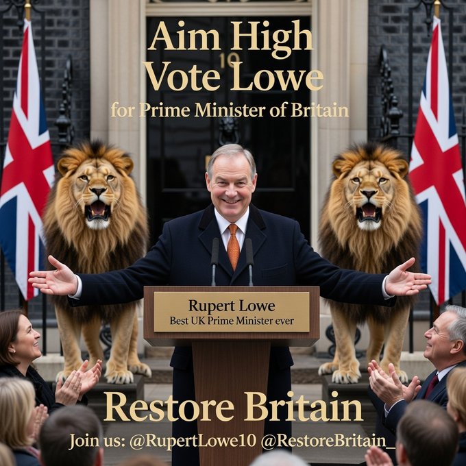 There's only one gentleman fit to be Prime Minister of UK, one who deserves applauding, respecting, looking up to, trusting &amp; voting for, he's <a href="/RupertLowe10/">Rupert Lowe MP</a> from 
<a href="/RestoreBritain_/">Restore Britain</a> I've never trusted a PM or politician in my all my 68 years, but I trust Rupert Lowe,he gets my vote