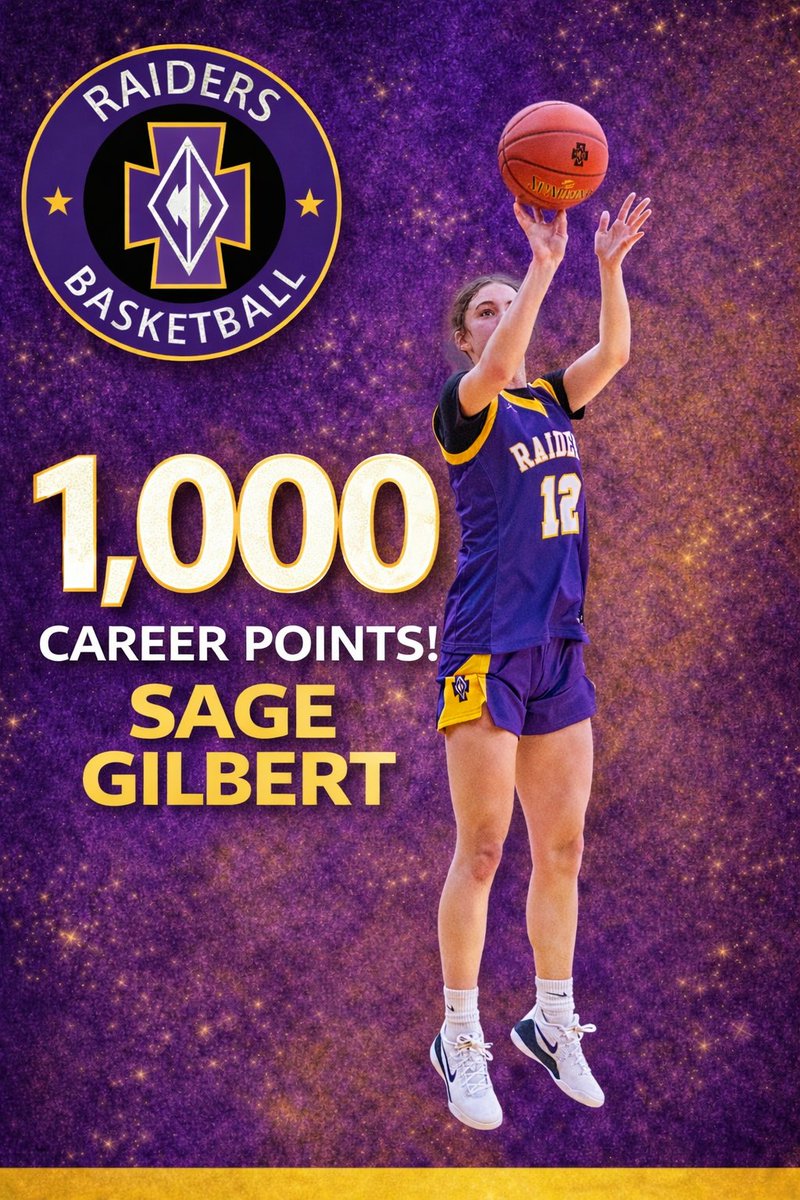 CDH_Raiders's tweet photo. 💜💛 Congratulations to Sage Gilbert ’26! 💛💜

Sage surpassed the 1,000 career points milestone last night @cdhgirlsbball 64–54 Section 3AAA Championship victory over Tartan! 🏀

An incredible achievement and a huge moment for Sage and Raider basketball. Way to go, Sage! 👏 https://t.co/zSBvzhJykX