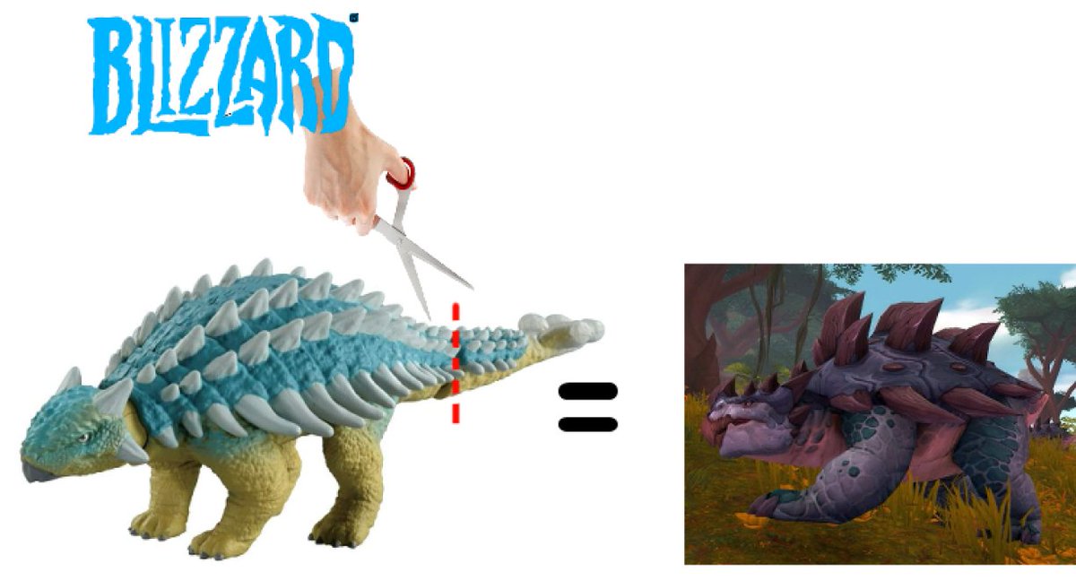 Promilie's tweet photo. @miserybizniz333 @DarkLeafCoven It's actually an ankylosaur (the armored dino with a club tail) but blizz were too lazy to make tail animations for the bear rig so everyone thinks its a turtle. https://t.co/EvghGRrwgj