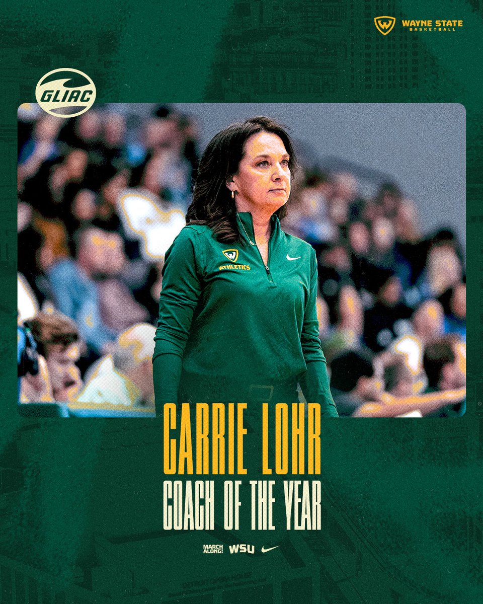WSUWarriorsWBB's tweet photo. For the second time, Coach Lohr is GLIAC Coach of the Year

#REPthe313 https://t.co/EyzHeO73D5