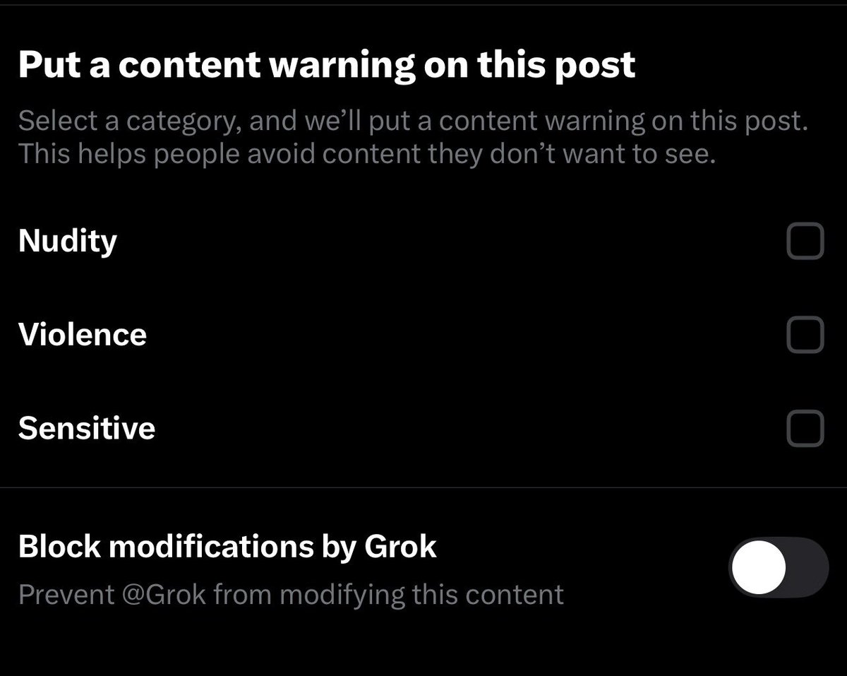 Not FNAF news, but I know this has been a problem for artists in the community, so I thought I should point out that there's an option to block modifications by Grok when sending images. Hope this helps!