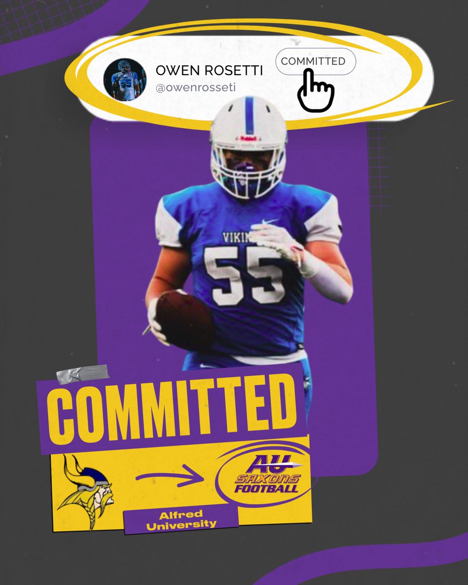 AUSaxonFootball's tweet photo. We are excited to announce the next commitment of the 2026 class.

Owen Rosetti — Defensive Line — is bringing strength, and relentless effort to the trenches.

Welcome to the family @owenrosetti 💜💛

#SaxonFootball #RollSaxons #Committed #SaxonNation https://t.co/CuoeTQvfkr