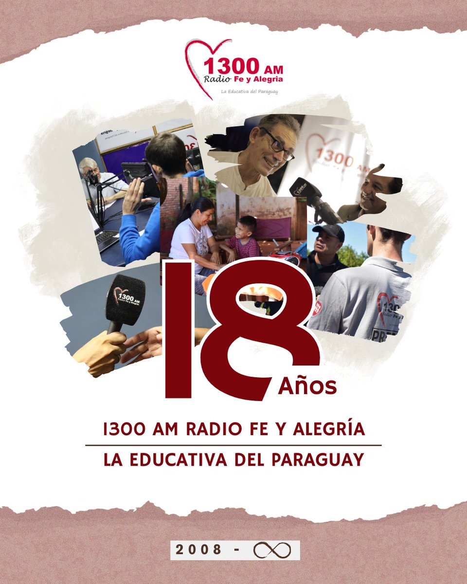 Cumplimos 18 años en la radiofonía paraguaya 🇵🇾 📷Un 7 de marzo del 2008 salía al aire por primera vez la 1300 AM. Con los años se consolidó como una emisora educativa que promueve la democracia, la defensa de los derechos humanos y la promoción social. ¡Gracias por ser parte!