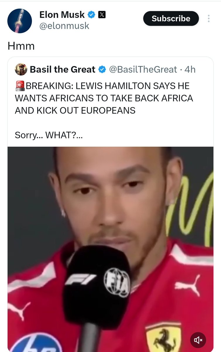 I_amMukhtar's tweet image. First of all, Lewis Hamilton didn't say that. If you watch the clip, he was talking about the exploitation, and he urged African leaders to get their wealth back. 

Also, the audacity of this nazi saying "Hmmm."