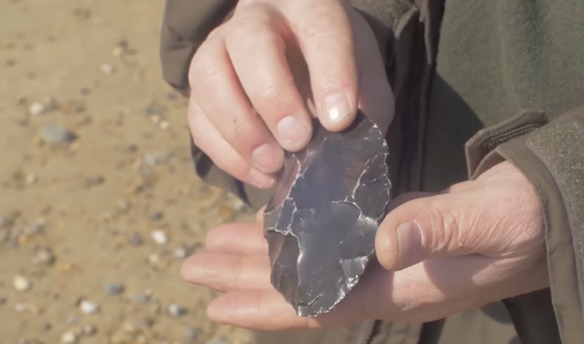nealdtaylor's tweet photo. Ray Mears: What's interesting is that you don't have to go to all this length to create this almond shaped axe head. Functionally, you could just break cobble and it would do a similar job. But even half a million years ago aesthetic was important. Symmetry was important - it's the beginning of art.