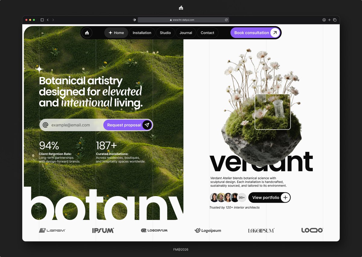 fwedwicc's tweet photo. DailyUI 003 • Landing page ✨

🎨 Design System: https://t.co/qY2Es6kRnM

🎬 Motion: https://t.co/GR9qY6zjZE

#DailyUI #Figma #UIUX https://t.co/BuY0bJ9L2R